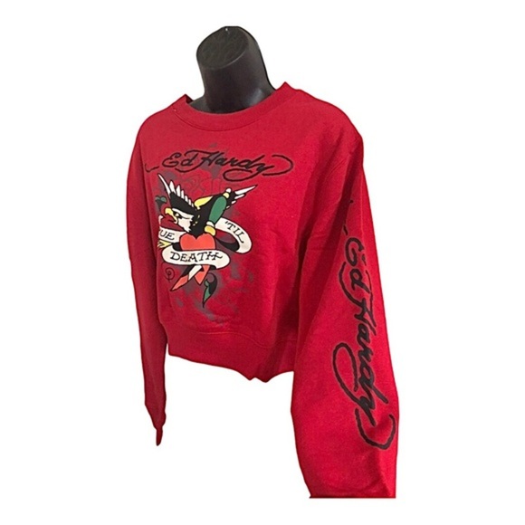 Ed Hardy red graphic print ‘true till death’ Don Ed Hardy printed sweatshirt - Picture 5 of 12